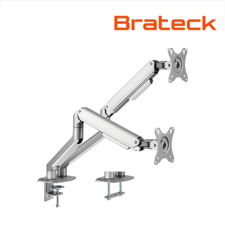 BRATECK Dual Monitor Economical Spring-Assisted Monitor Arm Silver For Most 17″-32″ Monitors DT63-C024